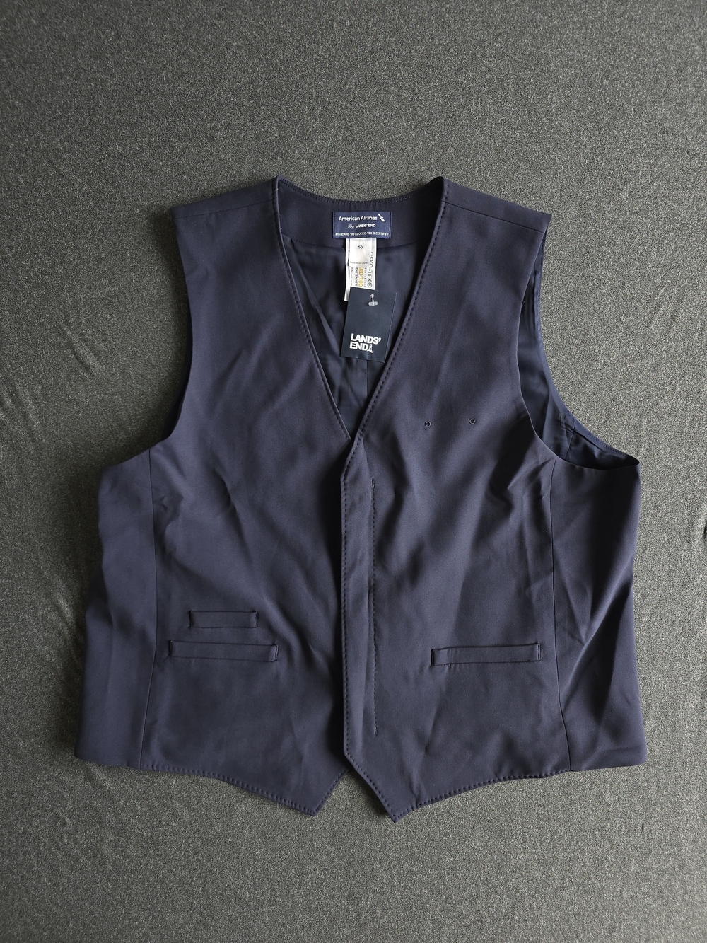 LANDS END American Airlines Waistcoat Vest Men's Size 50 Navy Blue Big XL NWT